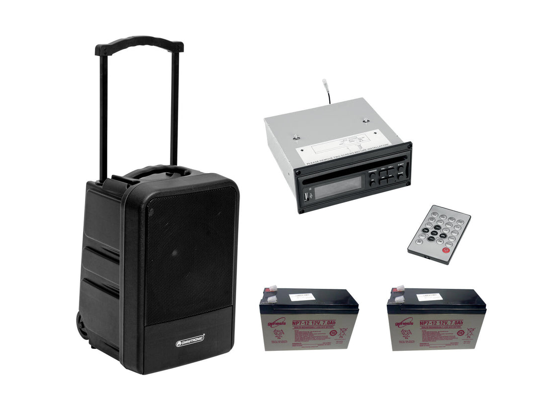 OMNITRONIC Set MOM-10BT4 Modulares kabelloses PA-System + CD-Player mit USB&SD + 2x Akku