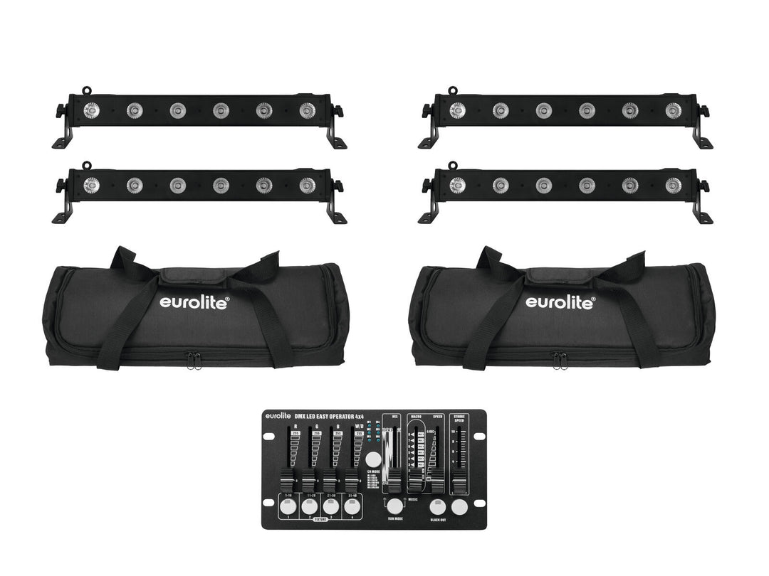 EUROLITE Set 4x LED BAR-6 QCL RGBW + 2x Softbag + Controller