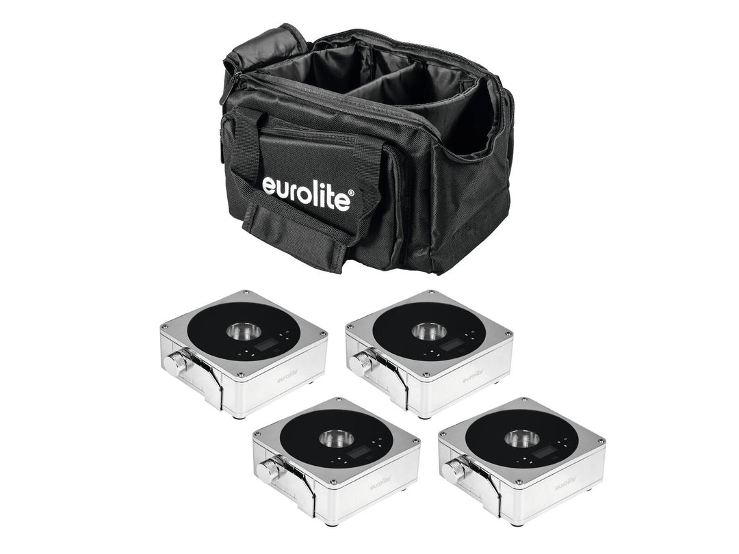 EUROLITE Set 4x AKKU IP Flat Light 1 chrom + Soft Bag