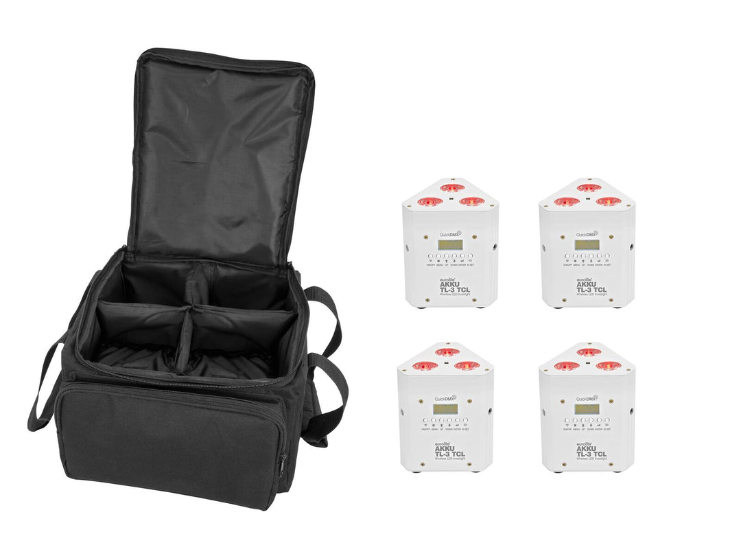 EUROLITE Set 4x AKKU TL-3 TCL weiß + SB-4 Softtasche
