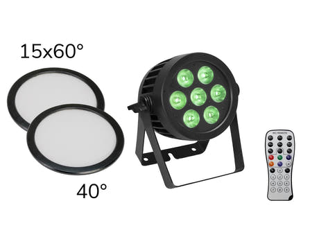 EUROLITE Set LED IP PAR 7x9W SCL Spot + 2x Diffusorabdeckung (15x60° und 40°)