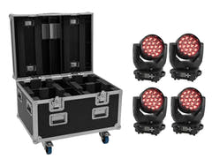 EUROLITE Set 4x LED TMH-X4 Moving Head Wash Zoom + EU Case mit Rollen