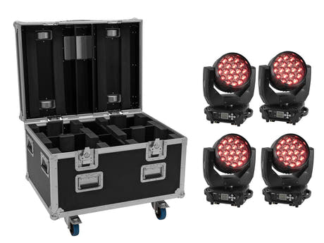 EUROLITE Set 4x LED TMH-X4 Moving Head Wash Zoom + EU Case mit Rollen