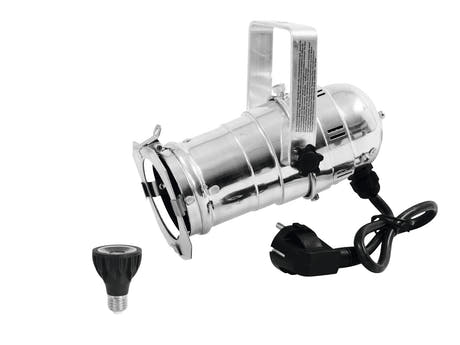 EUROLITE Set PAR-20 Scheinwerfer sil + PAR-20 230V COB 6W E-27 LED 1800-3000K dim2warm