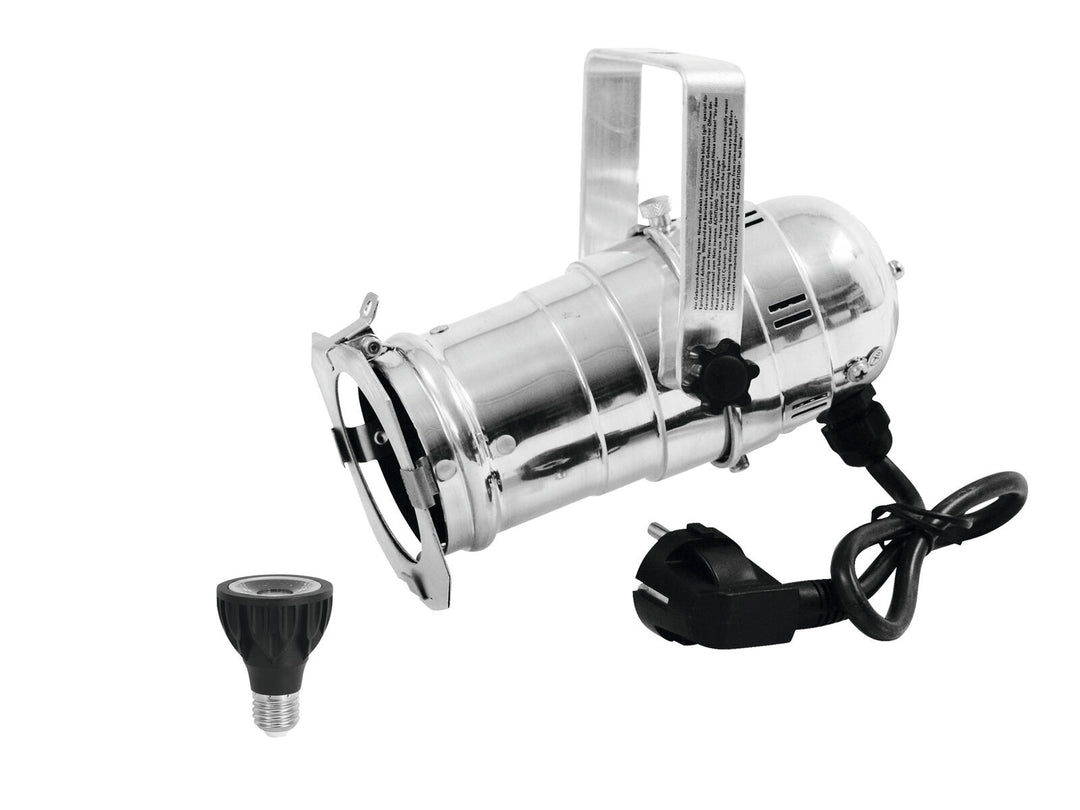 EUROLITE Set PAR-20 Scheinwerfer sil + PAR-20 230V COB 6W E-27 LED 1800-3000K dim2warm