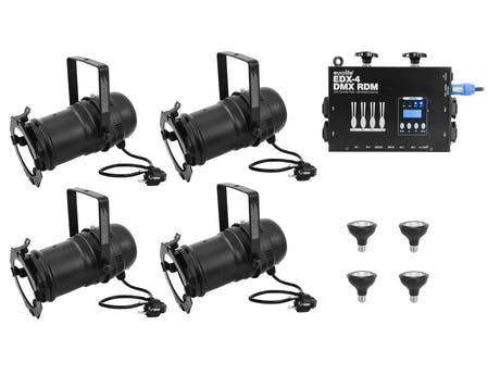 EUROLITE Set 4x PAR-30 Spot schwarz dim2warm + EDX-4 DMX RDM LED Dimmer Pack