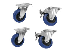 ROADINGER Set Schwenkrollen 100mm blau 2x RD-100 + 2x RD-100B mit Bremse