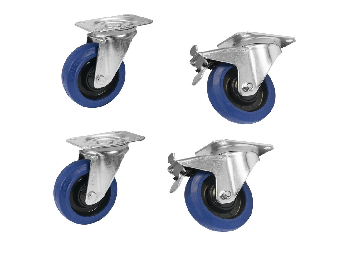 ROADINGER Set Schwenkrollen 100mm blau 2x RD-100 + 2x RD-100B mit Bremse