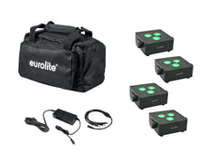 EUROLITE set 4x AKKU IP Flat Light 3 bk + Ladegerät + Soft Bag