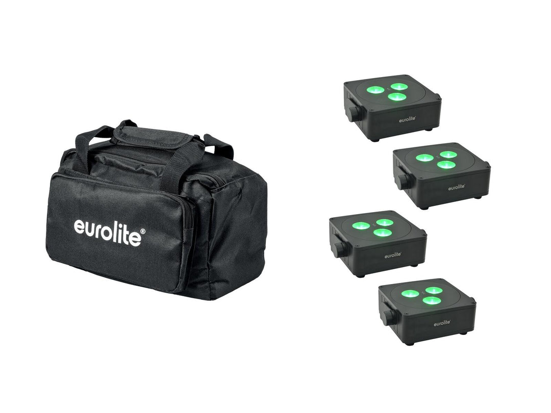 EUROLITE Set 4x AKKU IP Flat Light 3 bk + Soft-Tasche