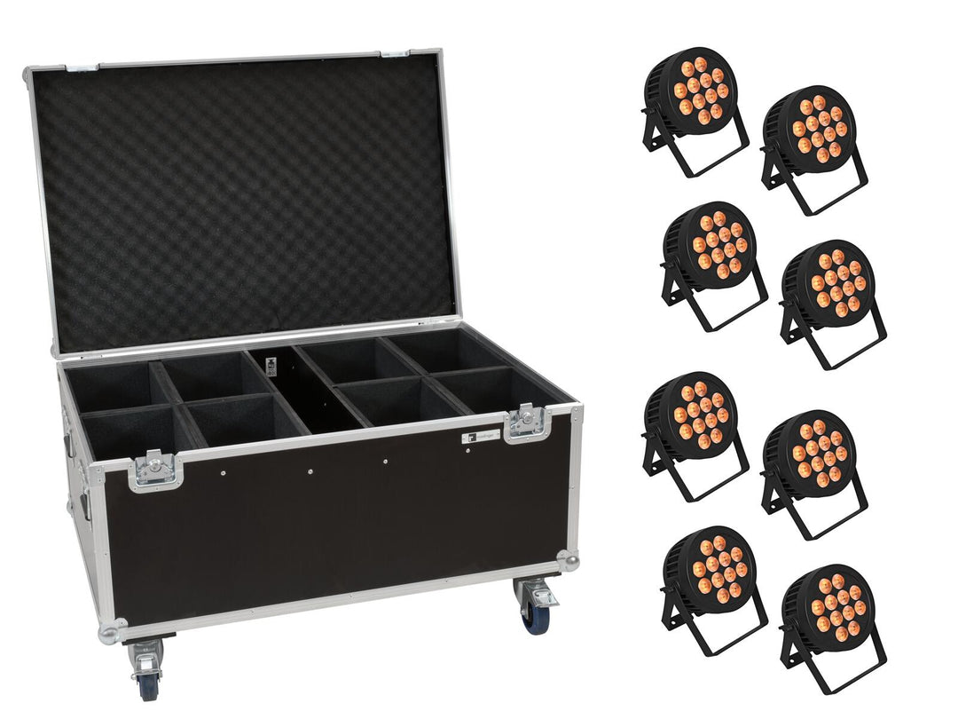 EUROLITE set 8x LED IP PAR 12x8W QCL Spot + case mit Rollen