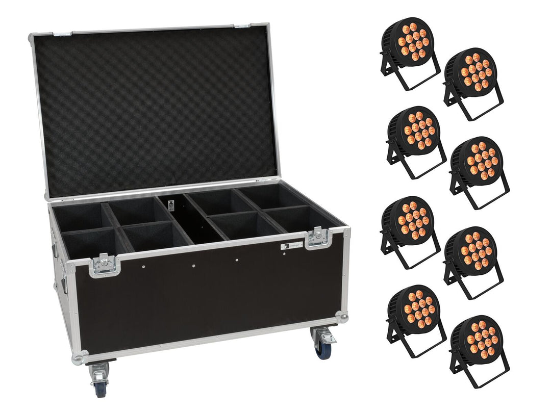 EUROLITE set 8x LED IP PAR 12x9W SCL Spot + case mit Rollen