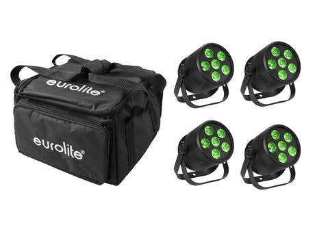 EUROLITE Set 4x LED Silent PAR 6 QCL Bodenstrahler bk + Softbag