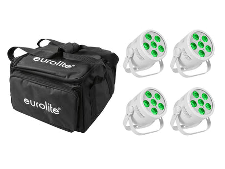 EUROLITE Set 4x LED Silent Par 6 QCL Bodenstrahler wh + Soft Bag