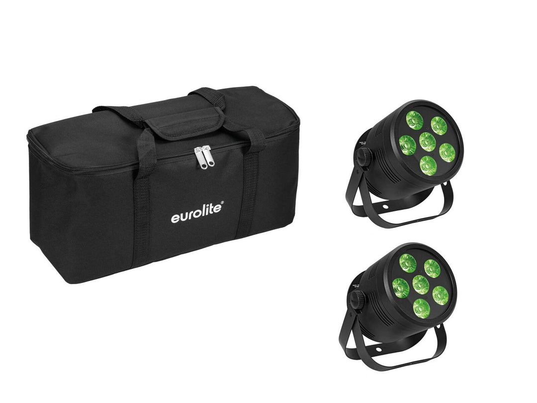 EUROLITE Set 2x LED Silent Par 6 QCL Boden bk + Soft Bag