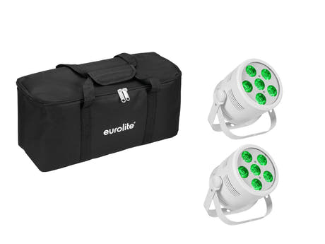 EUROLITE Set 2x LED Silent Par 6 QCL Bodenstrahler wh + Soft Bag