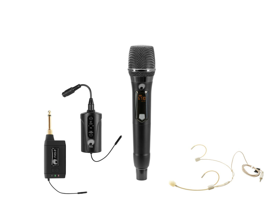 OMNITRONIC Set FAS TWO + Dyn. Drahtlosmikrofon + BP + Headset 660-690MHz