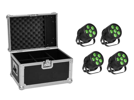 EUROLITE Set 4x LED Silent PAR 6 QCL Boden bk + Koffer