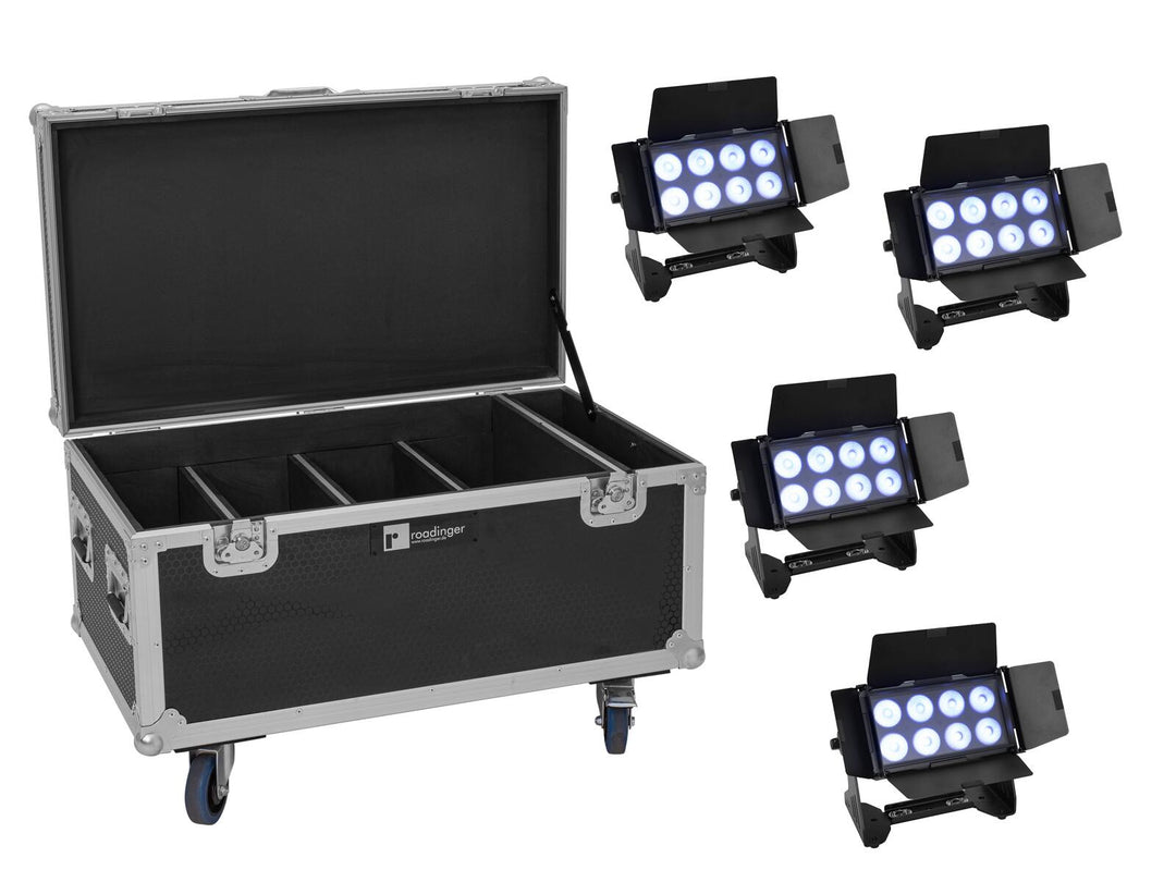 EUROLITE Set 4x Multiflood IP 8x10W RGBW Wash CRMX + Koffer
