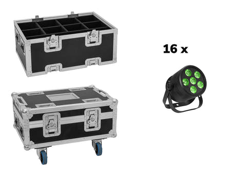 EUROLITE Set 16x LED Silent Par 6 QCL Boden bk + Koffer