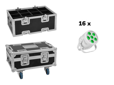 EUROLITE Set 16x LED Silent Par 6 QCL Boden weiß + Koffer