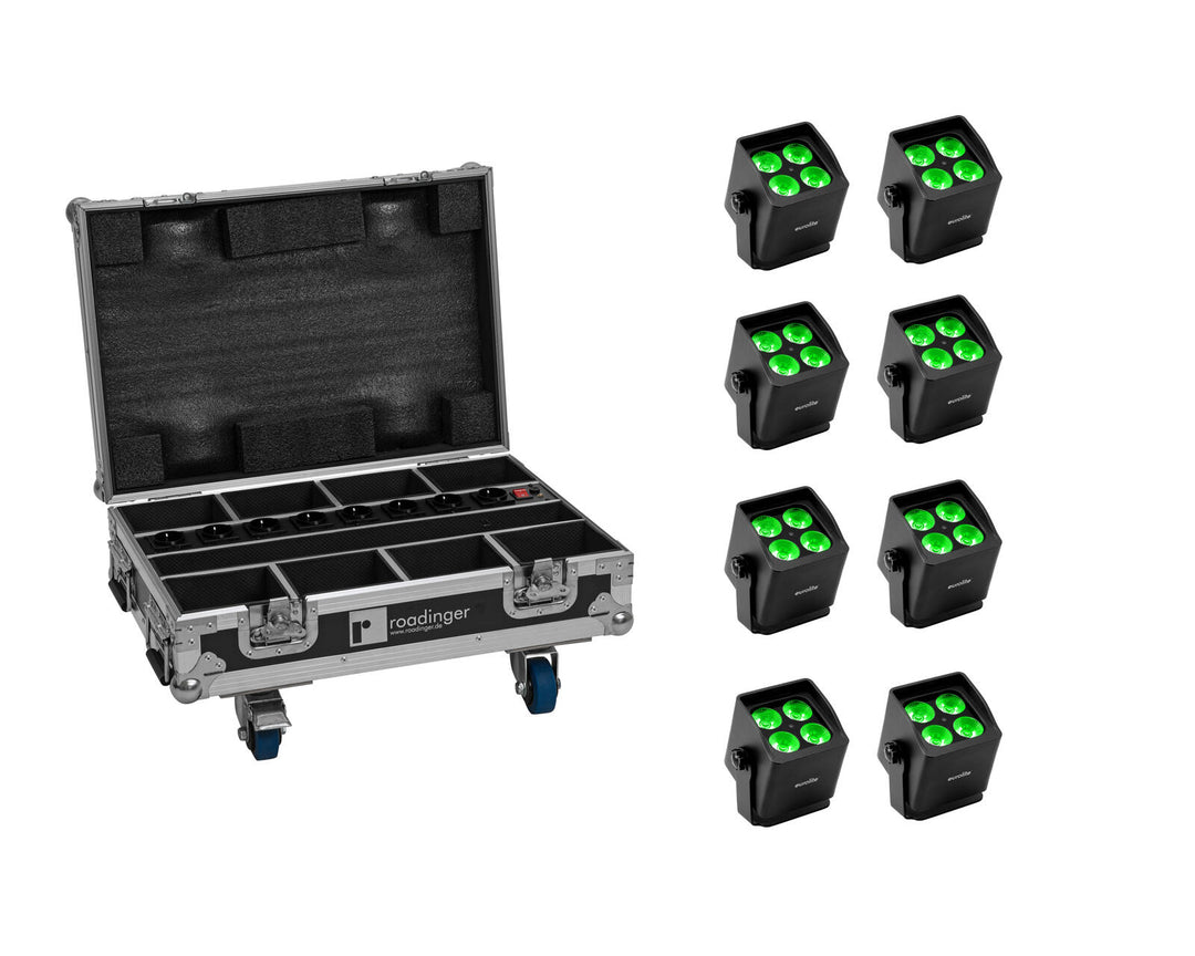 EUROLITE Set 8x AKKU Mini IP UP-4 QCL Spot MK2 + case mit Ladefunktion