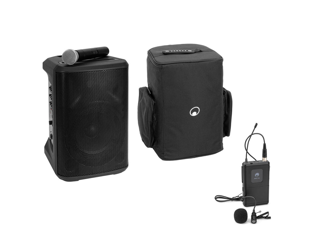OMNITRONIC Set PORTY-8A Drahtlos-PA-System + Bodypack-Transmitter inkl. Lavalier-Mikrofon + Softbag