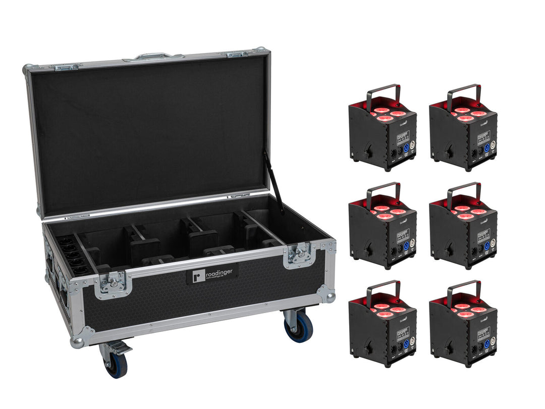 EUROLITE Set 6x AKKU UP-4 QCL Spot QuickDMX MK2 + Flightcase mit Rädern und Ladefunktion