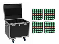 EUROLITE Set 4x LED Pixel-Matrix-Panel 5x5 RGB/WW + Flightcase mit Rollen