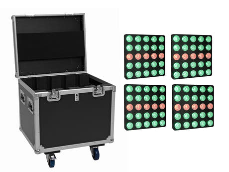 EUROLITE Set 4x LED Pixel-Matrix-Panel 5x5 RGB/WW + Flightcase mit Rollen