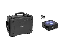 EUROLITE Set 8x AKKU Flat Light 3 bk + Kunststoffkoffer mit Trolley