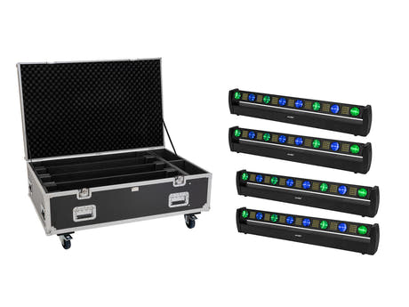 EUROLITE Set 4x LED BAR-8 SWING QCL bar + Flightcase mit Rollen