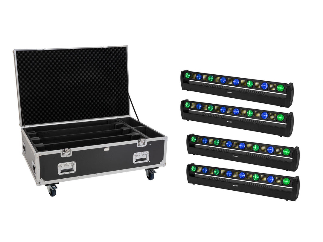 EUROLITE Set 4x LED BAR-8 SWING QCL bar + Flightcase mit Rollen
