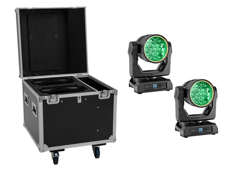 EUROLITE Set 2x LED IP TMH-W285 Hypno Moving Head Wash + Flightcase mit Rollen