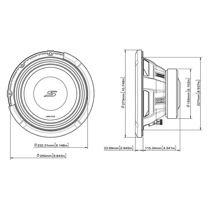 Alpine S2-W10D4 10" Subwoofer dual 4 Ohm