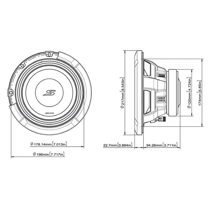 Alpine S2-W8D4 8" Subwoofer, doppelt, 4 Ohm