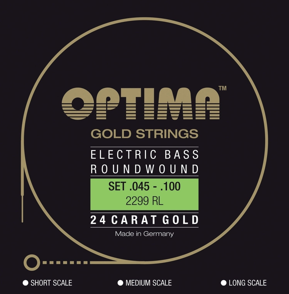 Optima E-Bass Saiten Gold Strings Round Wound long scale - Set 4-saitig reg-light (2299L)