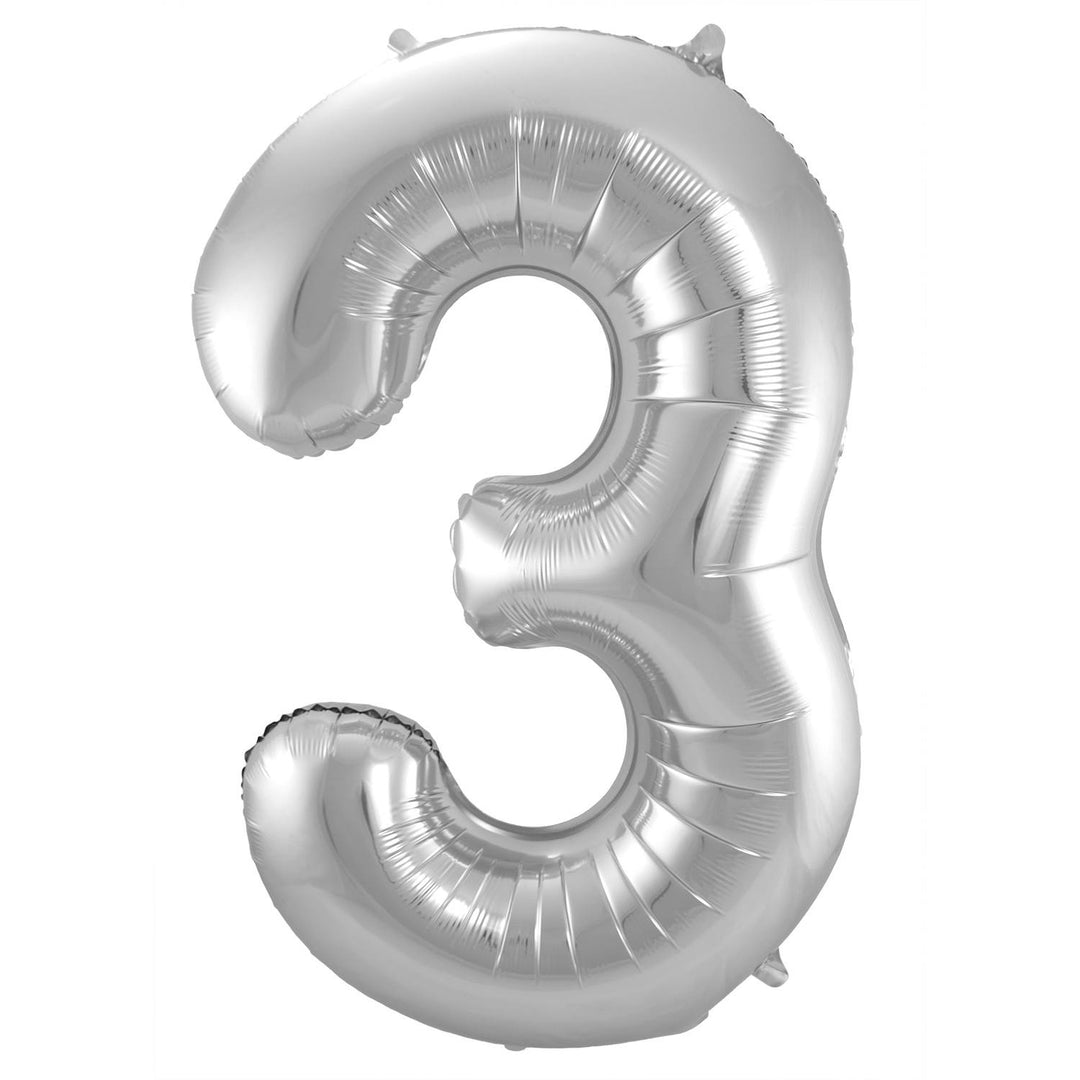 3 Geformter Zahlenfolienballon (Silber, 86 cm)