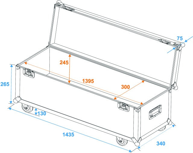 Flightcase Pro with wheels (W:140 x D:30 x H:30cm)