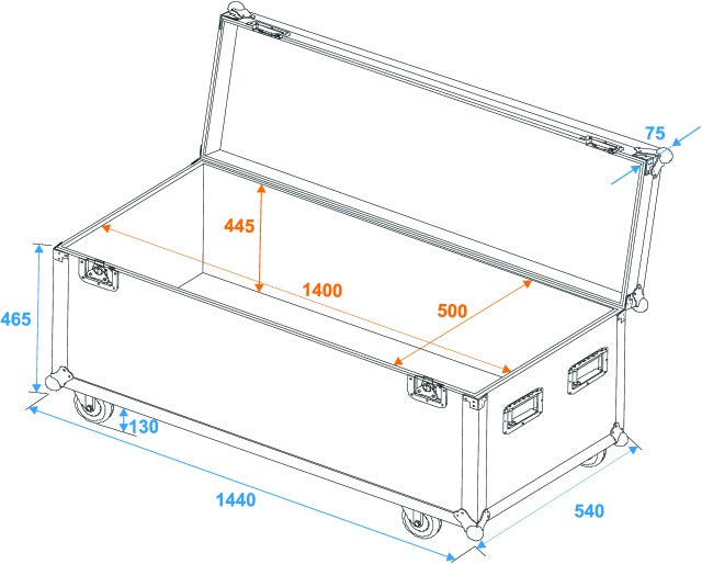 Flightcase Pro mit Rollen (W:144 x D:54 x H:68cm)