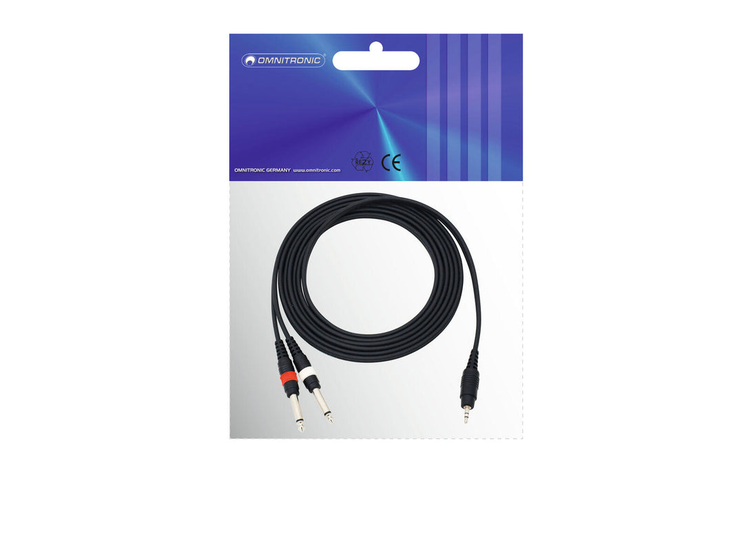 OMNITRONIC Adapterkabel 3.5 Klinke/2xKlinke 3m bk