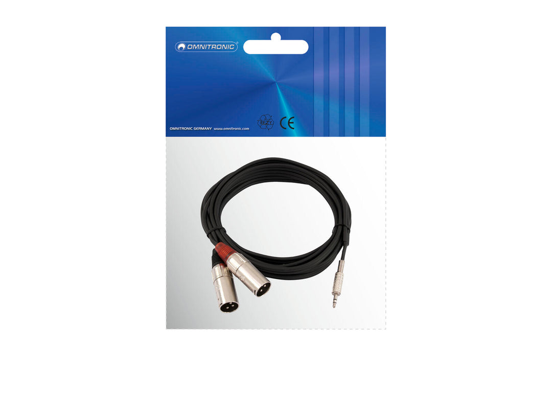 OMNITRONIC Adapterkabel 3.5 Klinke/2xXLR(M) 3m bk