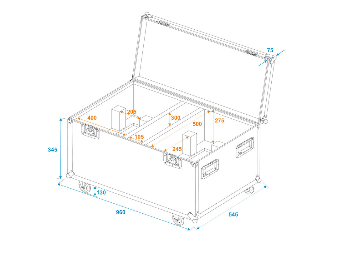 ROADINGER Flightcase 2x THA-250F mit Rollen