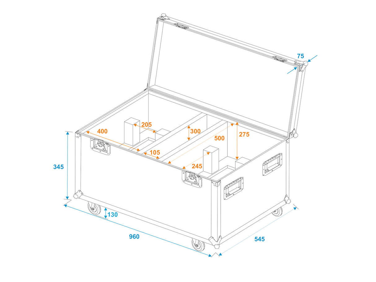 ROADINGER Flightcase 2x THA-250F with wheels