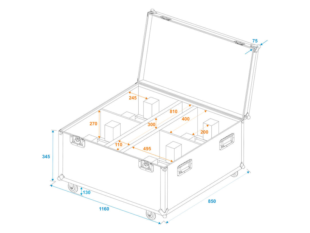 ROADINGER Flightcase 4x THA-250F mit Rollen