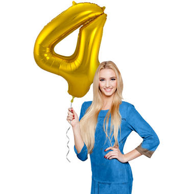 4 Geformter Zahlenfolienballon (Gold, 86 cm)