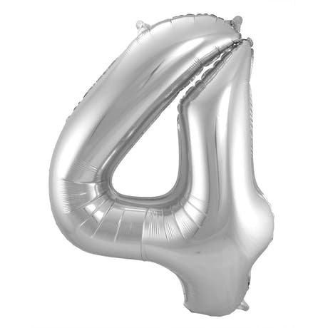 4 Geformter Zahlenfolienballon (Silber, 86 cm)
