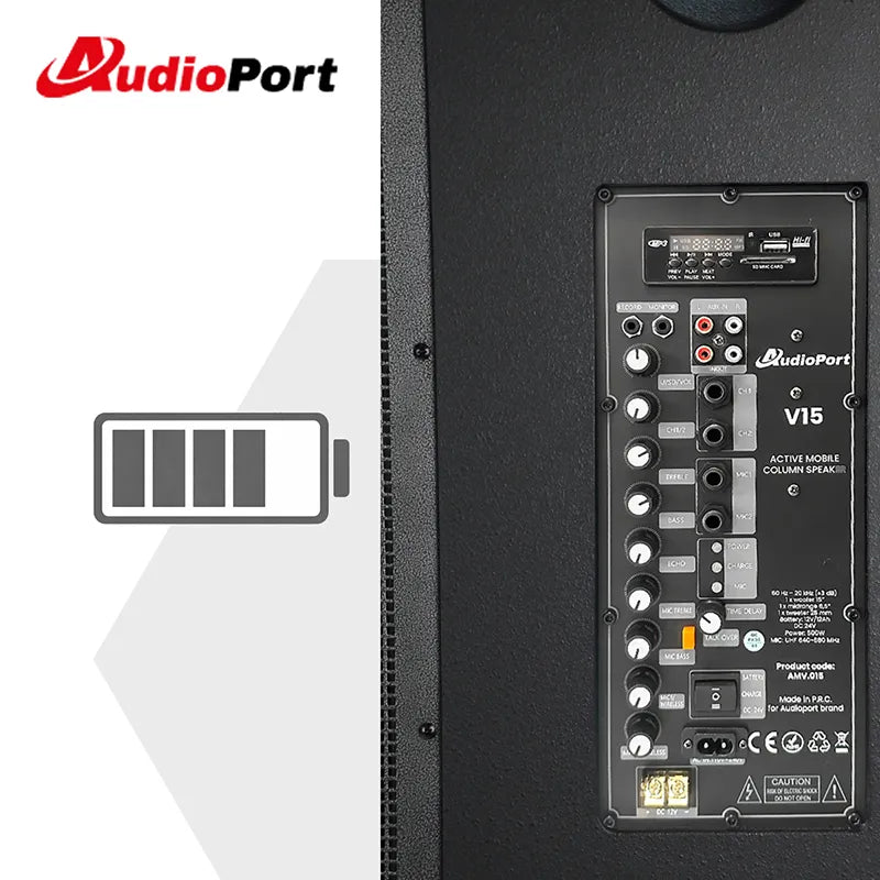 Audioport V15 tragbarer aktiver Lautsprecher mit 500 W und 2 mikrofonen