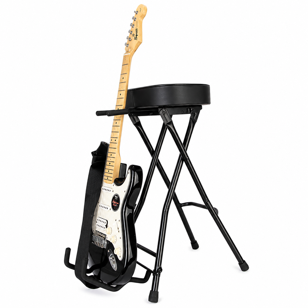 Hardman SB207 gitarrenfußbank mit Fußstütze und Gitarrenhalter.