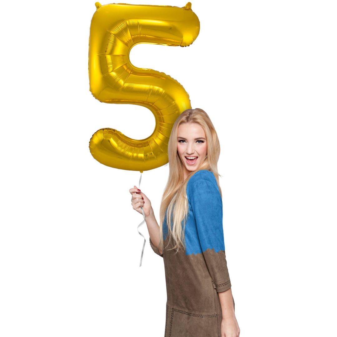 5 Geformter Zahlenfolienballon (Gold, 86 cm)